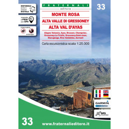 33 Cartina 33 Monte Rosa, Alta valle di Gressoney, Alta val d'Ayas - FRATERNALI